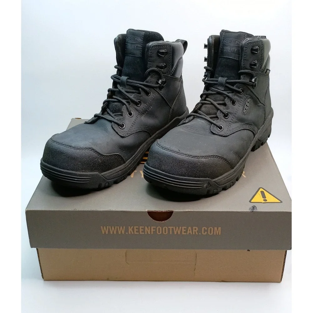 Keen Utility Lansing Mid Work Boot Men Size 10.5 EE Black Leather Waterproof